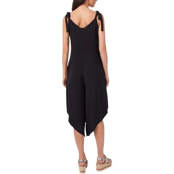 Vince Camuto Solid Tie-Shoulder Cascading Black Jumpsuit Size XL - Picture 2 of 8